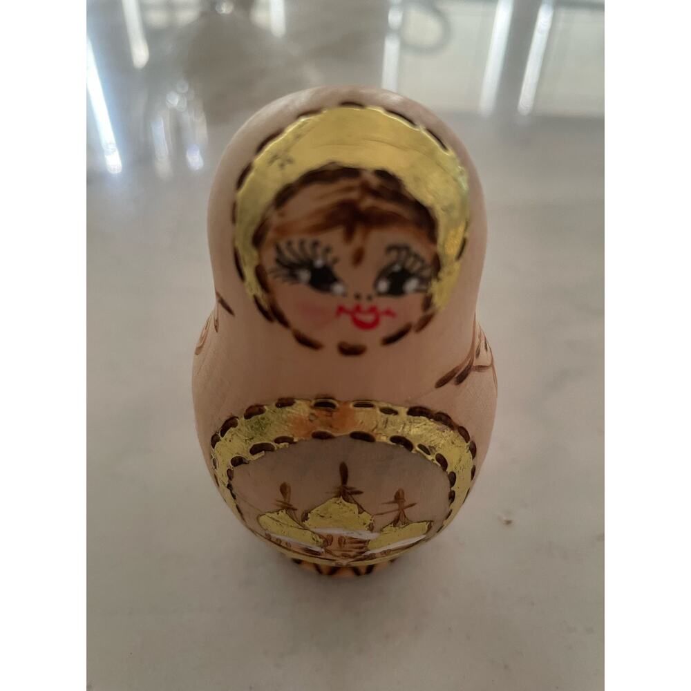 Four Vintage Russian Wood Nesting Dolls 4" brown gold. - Picture 2 of 8